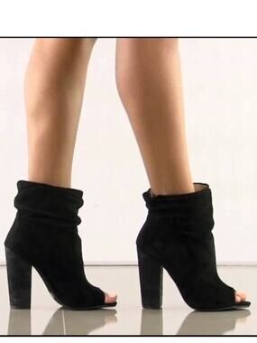 Chinese Laundry Kristin Cavallari Laurel Black Suede Peep Toe Booties